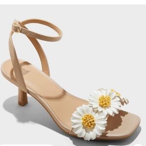 A New Day Tan Heels with White Floral Accents